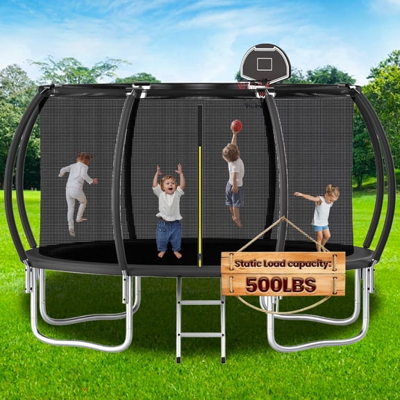 Shengchao Trade 1000LBS 12FT Trampoline for Adults and Kids,Trampoline with Enclosure,Basketball Hoop, Light,Recreational Trampoline with Ladder, Heavy Duty Trampoline Capacity for 4-6 Kids