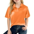 thumbnail image 2 of Girls' School Uniform Short Sleeve Polo Button Closure, Moisture Wicking Performance Fabric, Comfortable, 6-11 Years Orange Size 8-9Y, 2 of 4