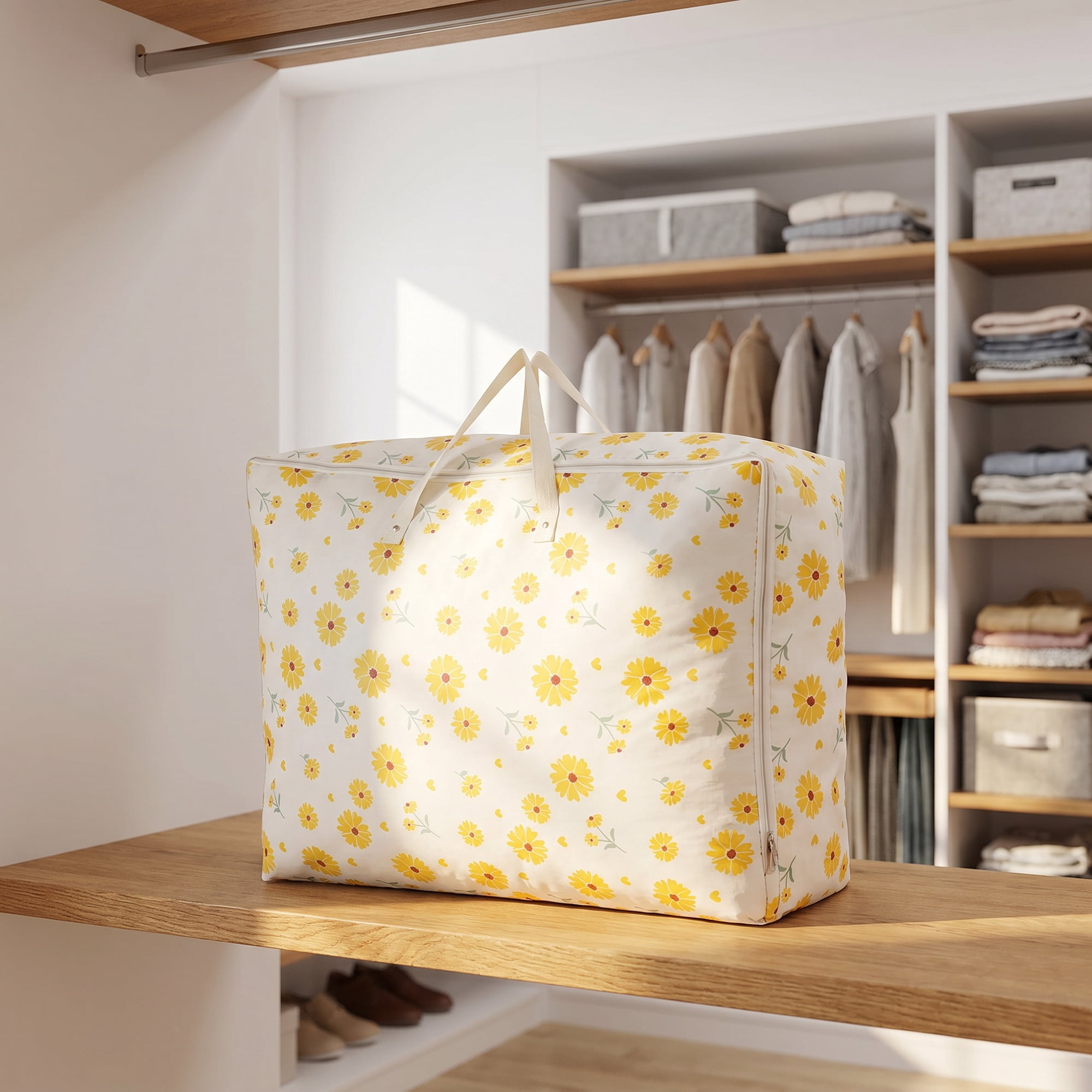 Unique Bargains Dustproof Floral Zipper Large Moving Bag Yellow 33.5" x 11.8" x 23.6"