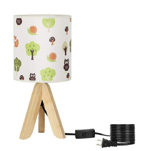 Oumilen Kids Tripod Brown Nightstand Lamp with Cartoon Tree Lampshade