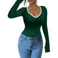 thumbnail image 2 of Women'S Sweetheart Neck Fitted T Shirts Long Bell Sleeve Ribbed Knit Tops Green M, 2 of 7