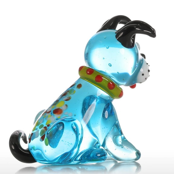 Tooarts Blue Squatting Dog Gift Glass Ornament Animal Figurine Handblown Home Decor Multicolor