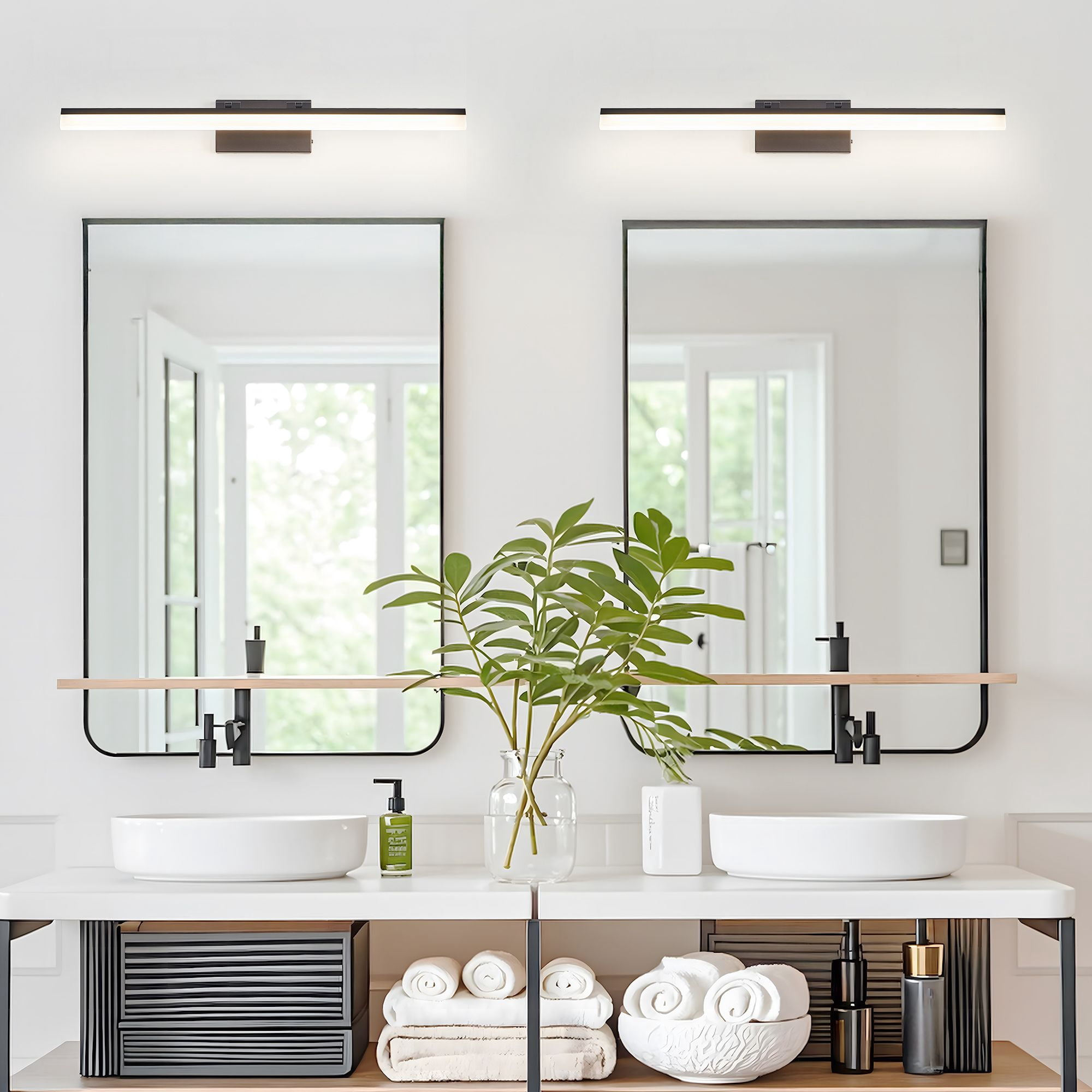 32-inch Modern LED Bathroom Vanity Light, Sleek Black Metal Wall Mount Fixture with 5-Color Temperature Options, Hardwired Mirror Light for Bathroom, Dressing Room & Sink Area