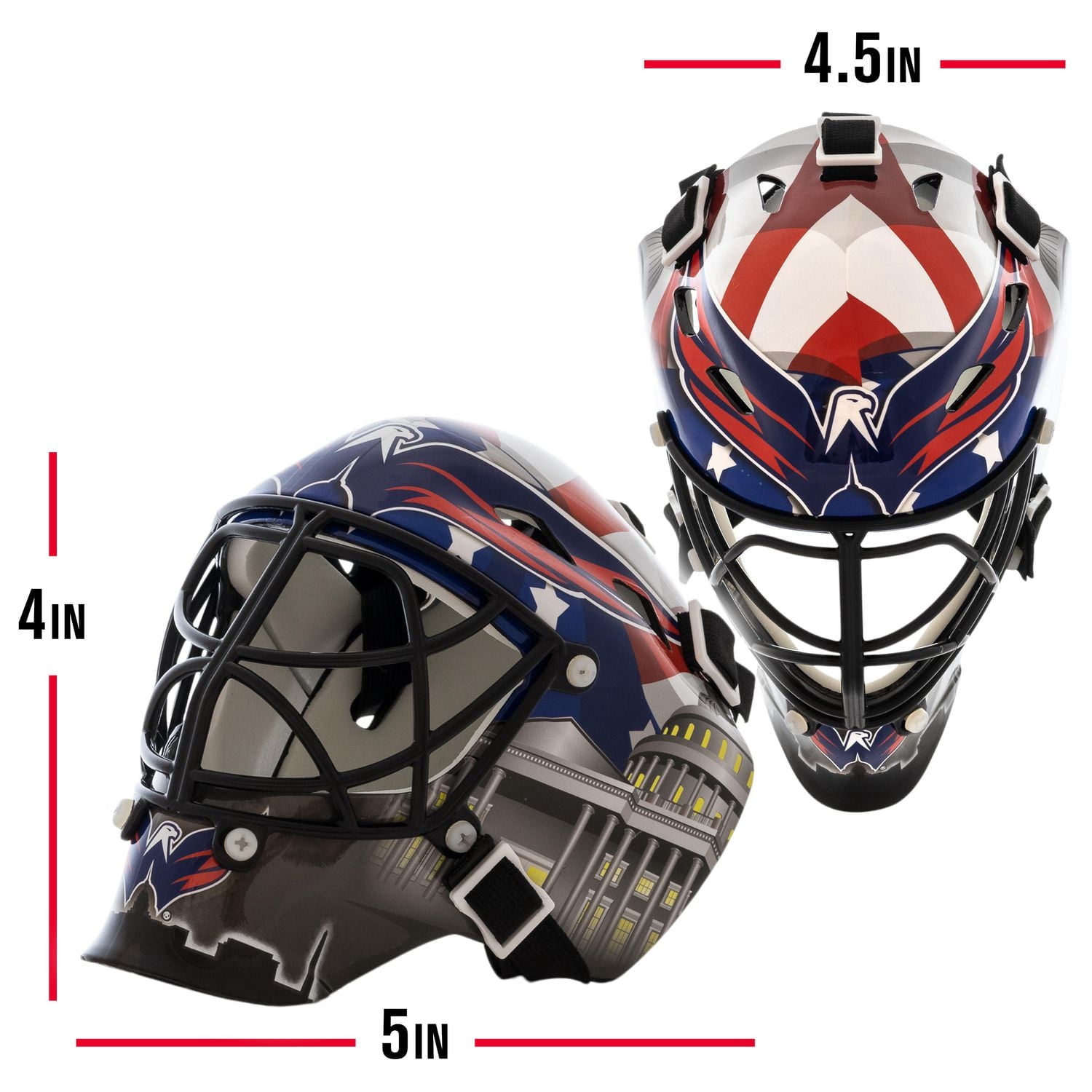 Franklin Sports Mini masque de gardien de but de hockey avec logo de l'équipe de la NHL de Capitals avec étui – Masque de gardien de but de collection avec logos et couleurs officiels de la NHL
