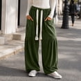 thumbnail image 2 of WULMLEO Women's Baggy Boho Harem Pants Drawstring Waist Wide Leg Sweatpants Casual Trousers Joggers with Pockets Army Green 2XL, 2 of 7