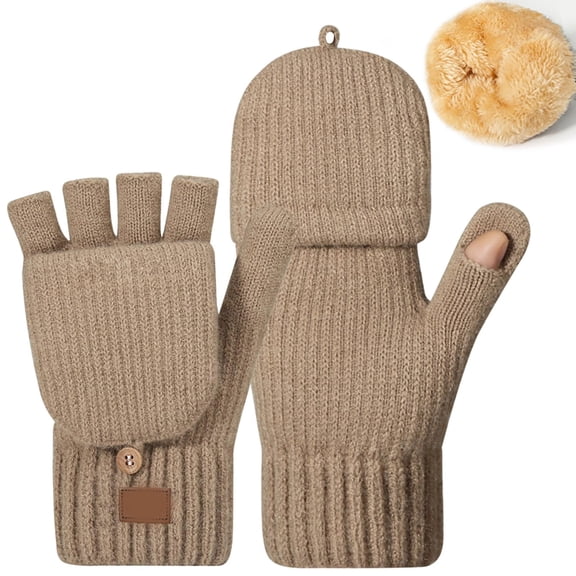 Fgnfyis Winter Gloves for Men Women Thickened Half Finger Autumn Winter Lined Knitted Cold Warmth Writing Fingerless Mittens Khaki
