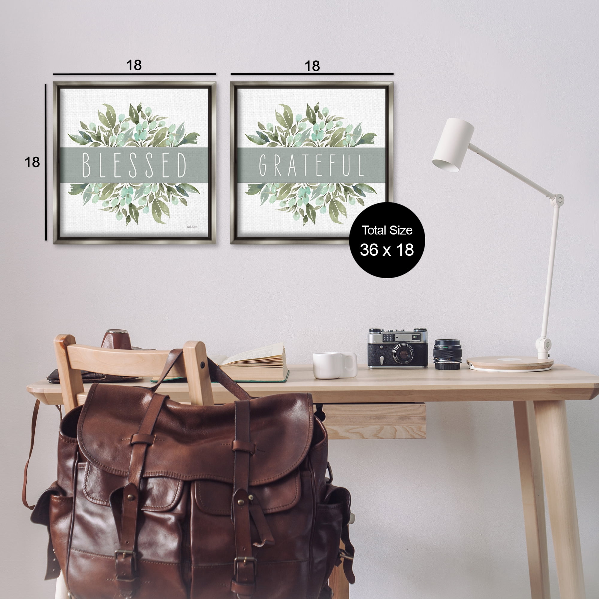 Stupell Industries Blessed Grateful Sentiment Text & Numbers Painting Gray Floater Framed Canvas Art Print Wall Art, 18 x 18, Set of 2