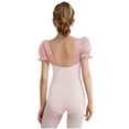 thumbnail image 2 of Doomiva Kids Girls Puff Sleeve Ballet Leotard Toddler Dance Mesh Spliced Gymnastics Bodysuit Outfit Pink 130, 2 of 6