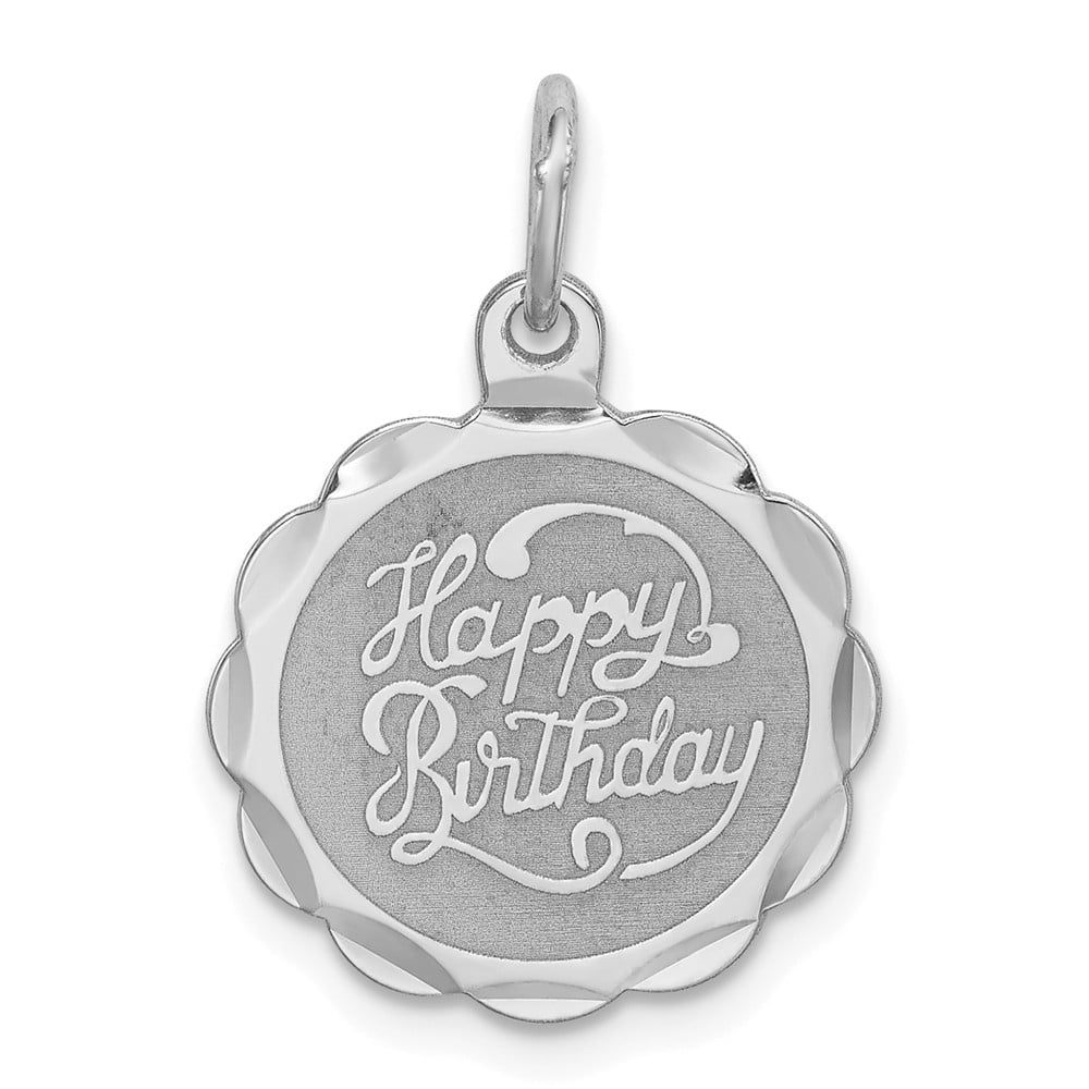 Solid 925 Sterling Silver Happy Birthday Disc Pendant Charm 15mm x 22mm 