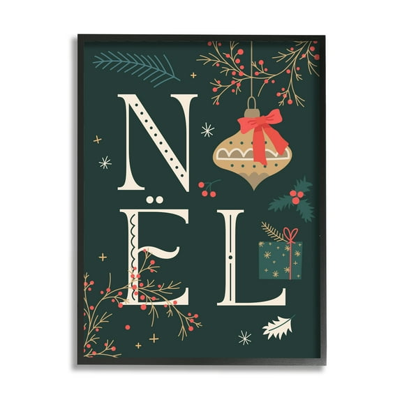Stupell Industries Noel with Holiday Ornament Holiday Painting Black Framed Art Print Wall Art, 11 x 14