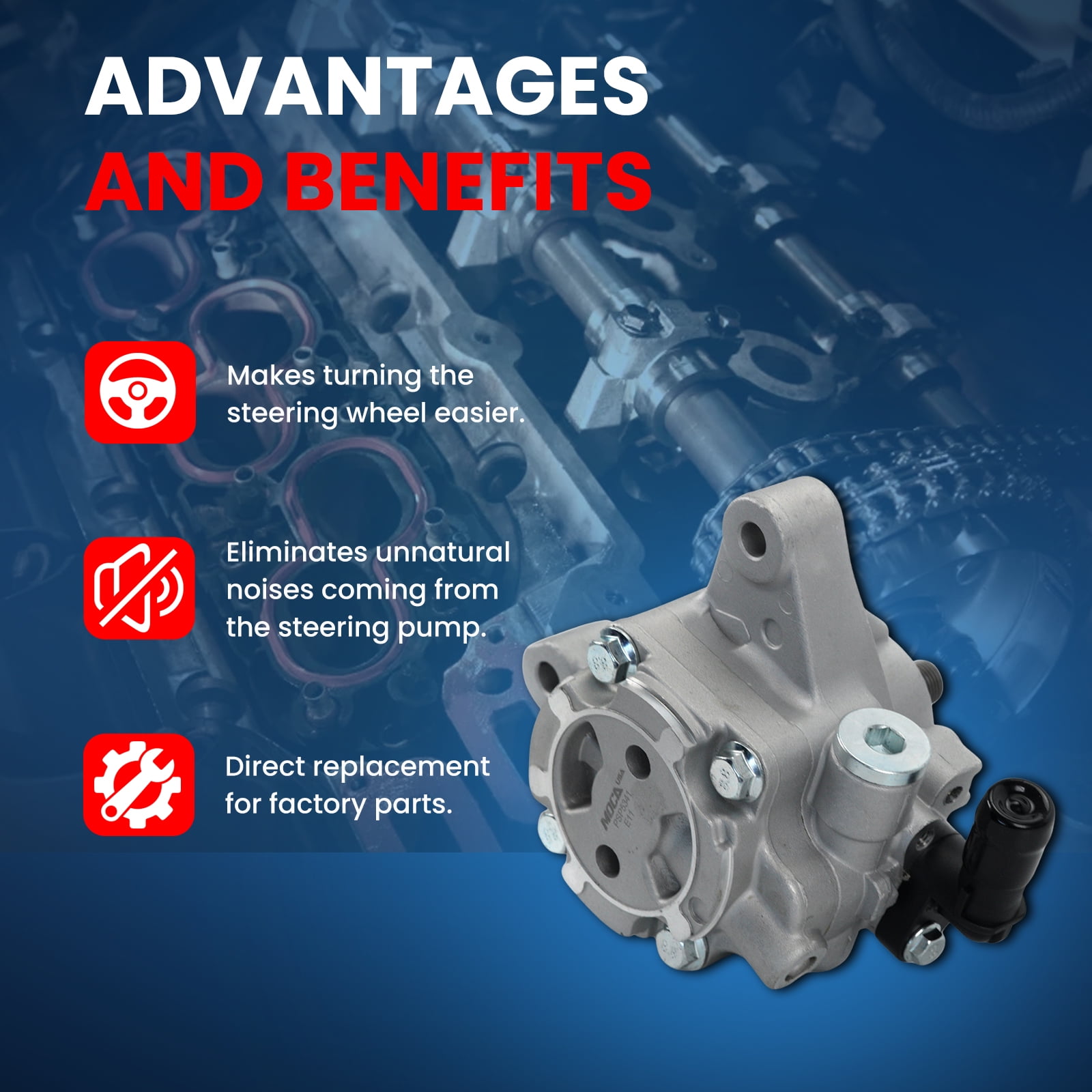 MOCA AUTOPARTS Power Steering Pump Fit for 2003-2005 Honda Accord 2.4L