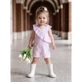thumbnail image 6 of Cenuakty Toddler Newborn 6M 12M 18M 2T 3T 4T Girl Plaid Sleeveless Romper Asymmetric Ruffled Bodysuit Classic V-Neck Checkered Jumpsuit, 6 of 9