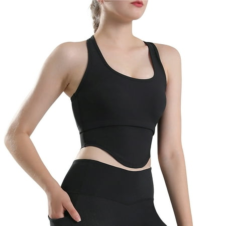 

fanshao Yoga Bra Breathable Gather Padded Shockproof Solid Color Push Up Scoop Neck High Elasticity Yoga Sports Vest for Gym