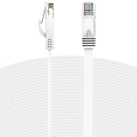 25' Cat6 Shield - Fosmon Ethernet Cable Flat (25 Feet - White), Supports RJ45 Cat6 / Cat5e / Cat5 Standards, 250MHz, 1.0Gbps - Computer Networking Patch Cable Cord