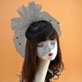 thumbnail image 5 of Sombrero de fieltro negro para mujer, velo de malla, decoración de punto ondulado de felpa pequeña, pinzas para el pelo, tocado de cóctel nupcial para boda, 5 of 5