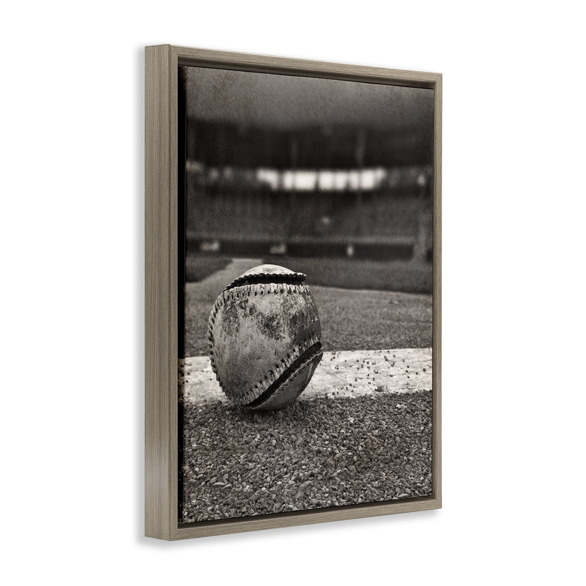 Stupell Industries Vintage Sports Weathered Baseball Brown Framed Floater Canvas Wall Art, design by Marcus Prime