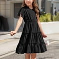 thumbnail image 4 of Spazoro Little and Big Girls Dresses, Ruffle Sleeve Round Neck Solid Color Waist Cinched Casual Dresses for Girls Black Size 13-14T, 4 of 9