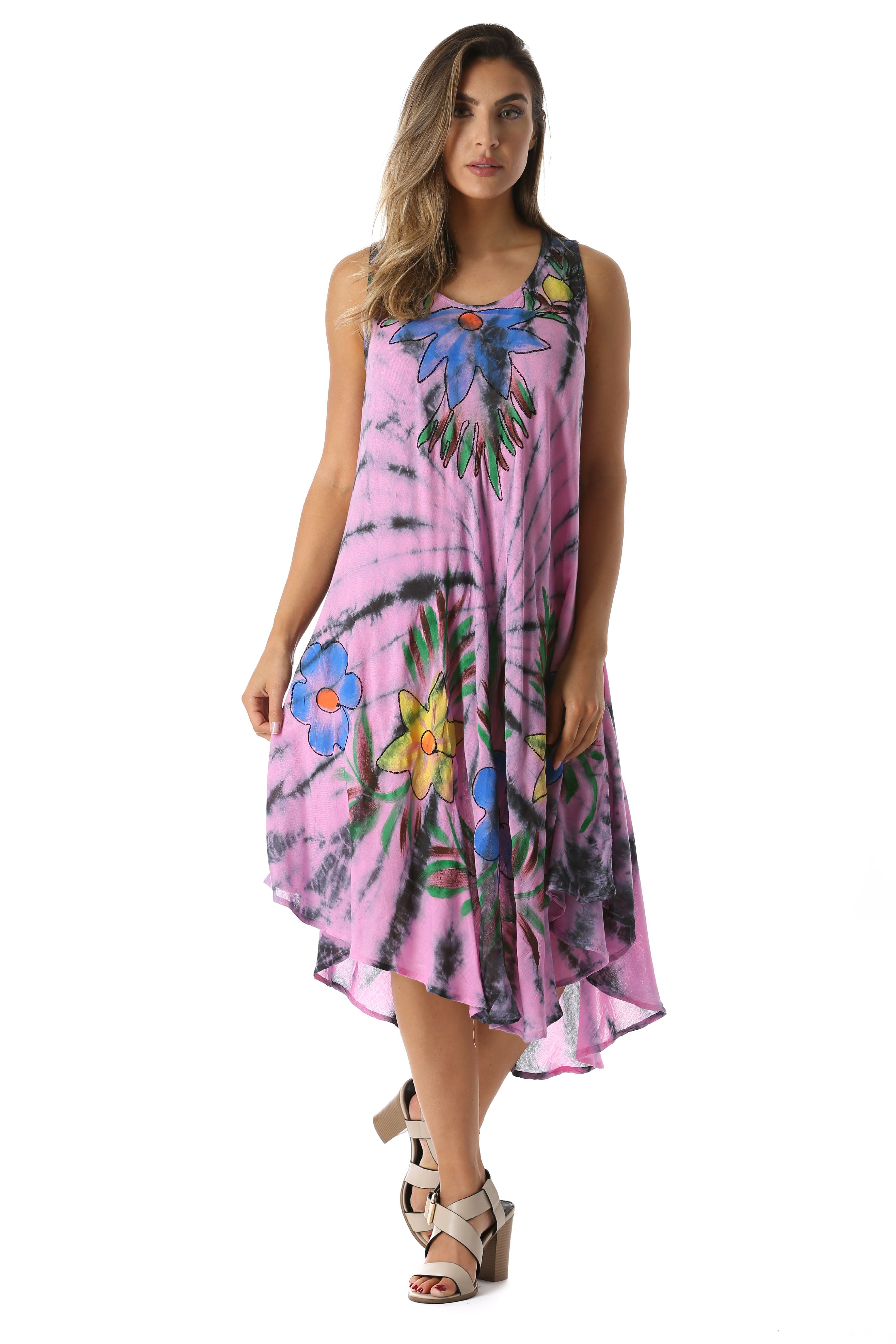 Riviera Sun - Riviera Sun Tie Dye Summer Dress with Floral Hand Painted ...