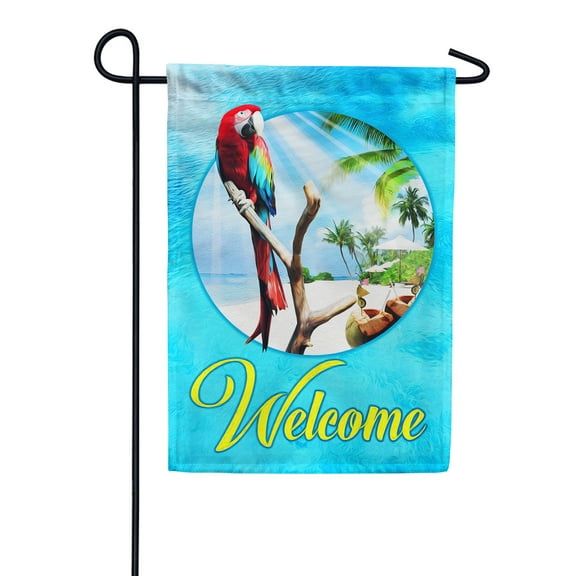 America Forever Tropical Welcome Summer Beach Parrot Garden Flag 12.5 x 18 inches Macaw Paradise Palm Tree Drink Nautical Double Sided Seasonal Yard Outdoor Decorative Coastal Flag