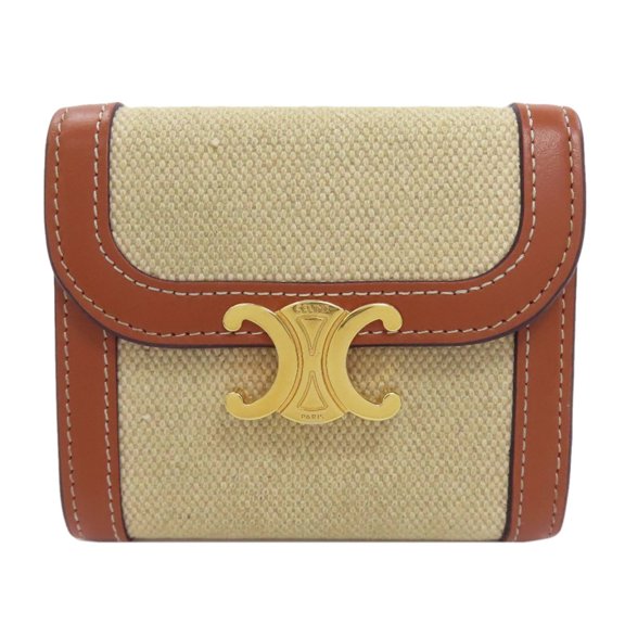 Pre-Owned Celine Small Flap Wallet Triomphe Bi-fold (with coin purse) Canvas/Leather Women's...