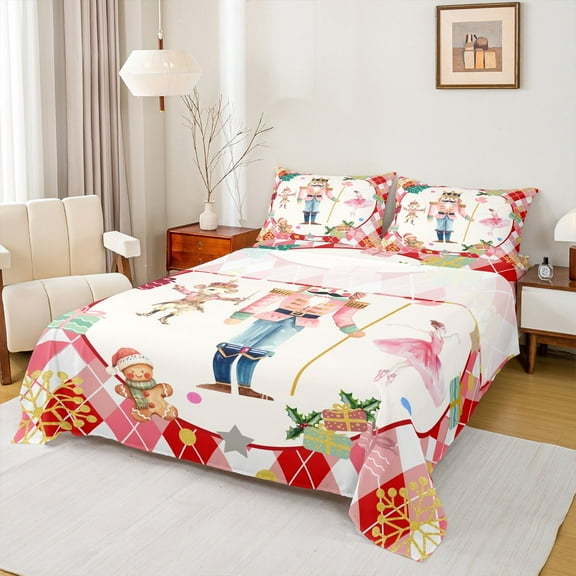 Feelyou Christmas Gift Twin Sheet Sets, Funny Nutcracker Twin Fitted Sheet, Western Festival Flat Sheet, Microfiber Bedroom Decor,3-Piece