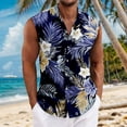 thumbnail image 2 of LWavelet Men's Sleeveless Hawaiian Shirt, Midnight Bloom Print Button Down, Quick Dry for Night Beach & Summer Casual Outfits Watermelon Red XL, 2 of 5