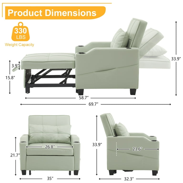 Ktaxon 3-in-1 Single Sofa Bed Convertible Sleeper Chair Tech