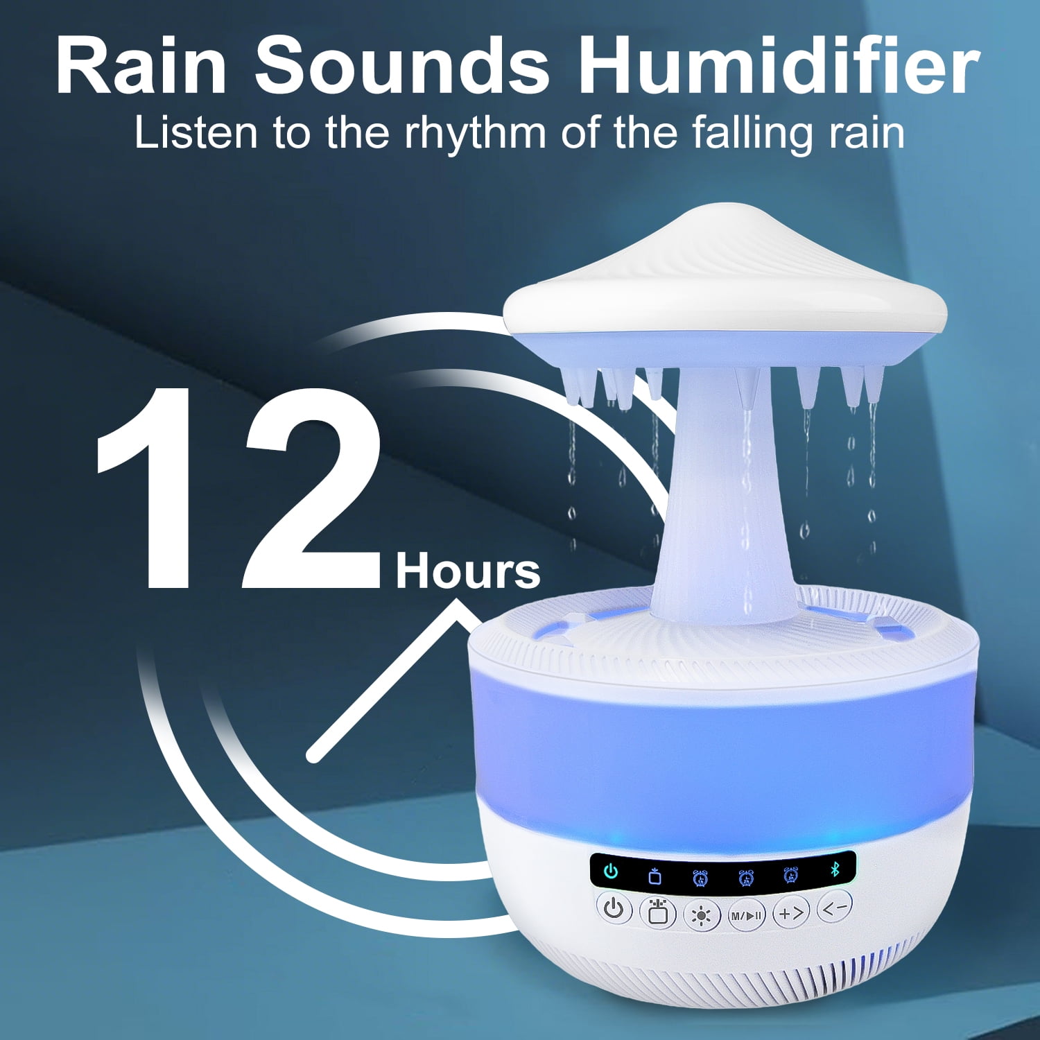 Humidifier for Bedroom,HopePow 12Hrs Cool Mist Top-Fill Ultrasonic Humidifiers with Night Light and Bluetooth Speaker Rain Cloud Humidifier Water Drip Diffuser Ultra Quiet Humidifier for Home,Room