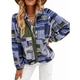 thumbnail image 3 of Women'S Fleece Jacket Print Long Sleeve Button Down Shacket Jacket Coats Blue XL, 3 of 8