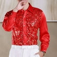 thumbnail image 4 of Fengactive Men's Sequins Stage Dress Shirt Long Sleeve Button Down Lapel Shirt Luxury Disco Party Club Suit, 4 of 4