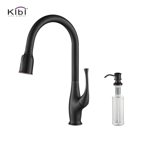 KIBI High Arc Pull Out Single Level Lead Free Brass Kitchen Faucet with Sprayer and Soap Dispenser
