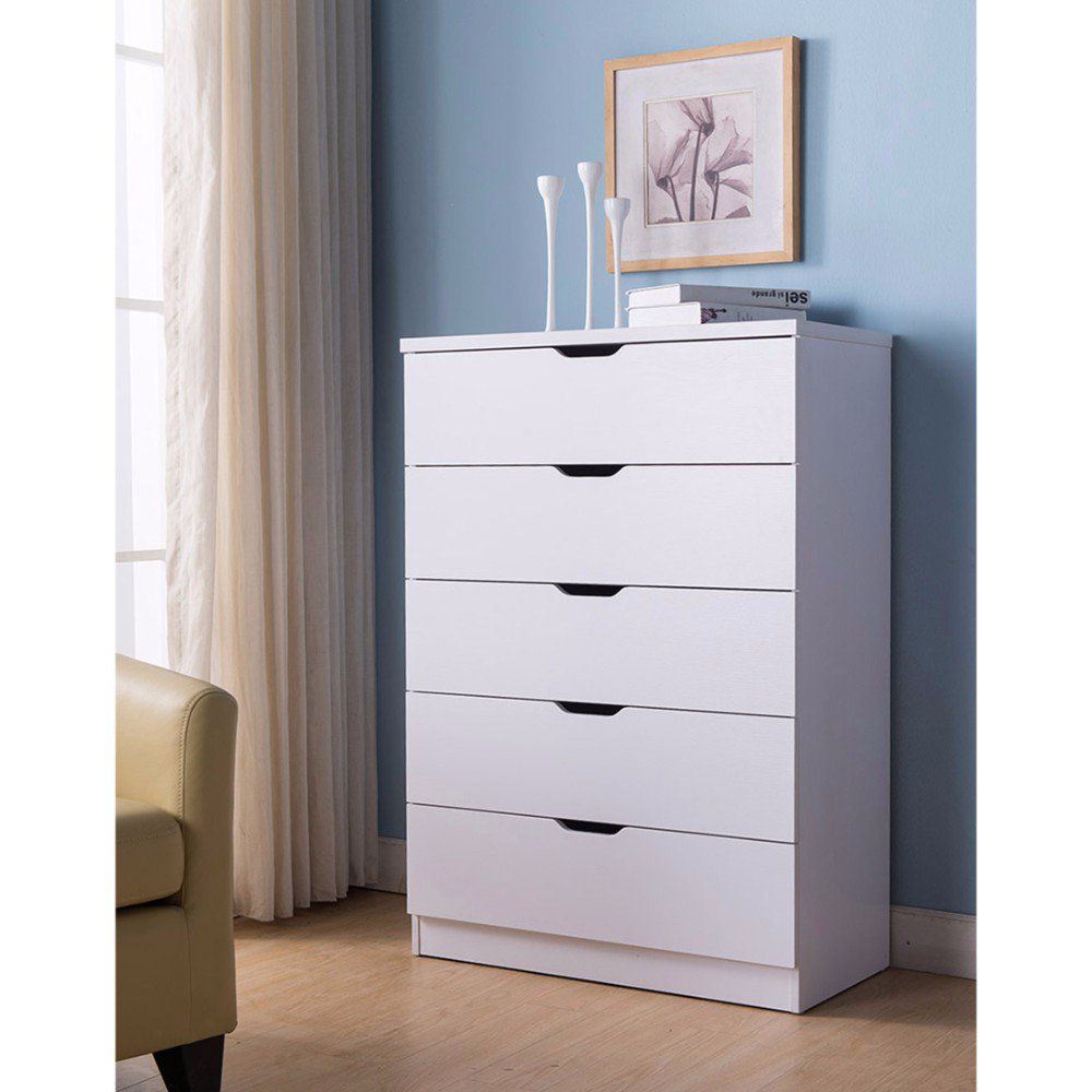 White Finish Storage Chest With Five Tier And Five Drawers