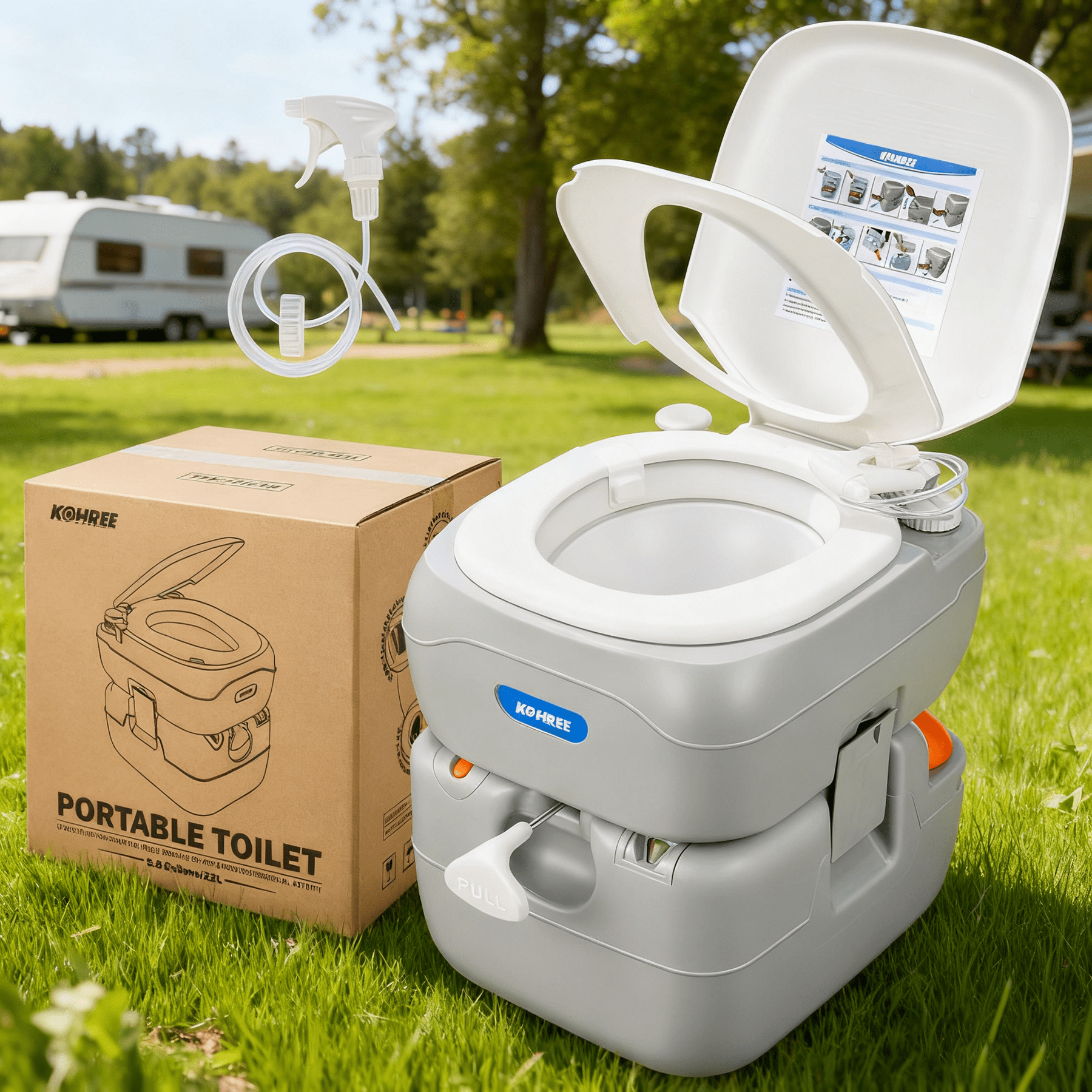 Kohree 5.8 Gal  Portable Toilet with Level Indicator Leak-Proof Porta Potty for RV Camper Boat Home Use