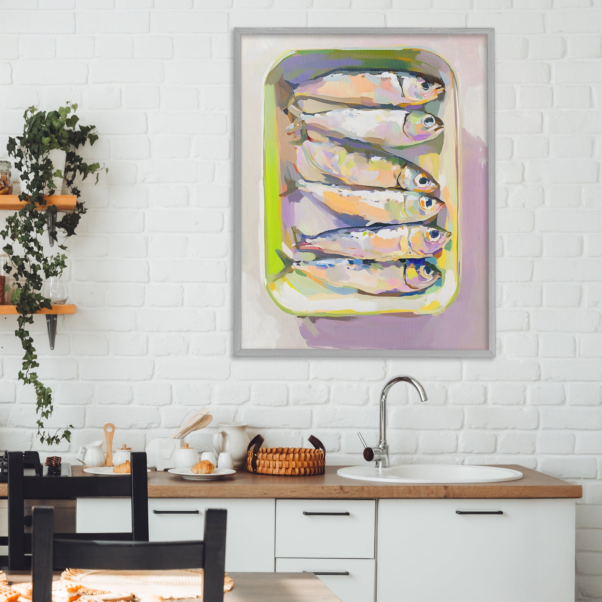 Stupell Industries Vibrant Hued Sardines Gray Framed Giclee Art, design by The Prints Vibe