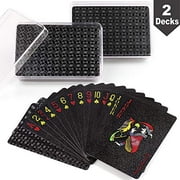 LotFancy Waterproof Plastic Playing Cards, Black - 2 Decks Cool Poker Cards in Plastic Case, Bridge Size Standard Index, for Magic Tricks Pool Beach Card Games