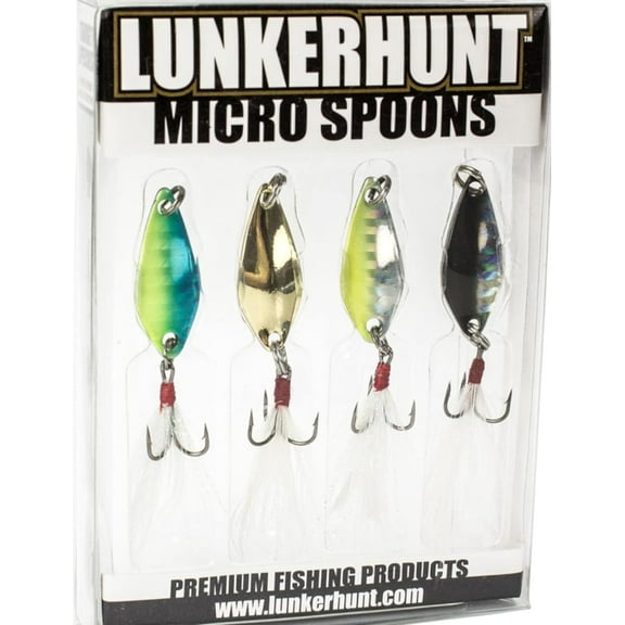 Lunkerhunt Micro Spoon Fishing Lures (4-Pack) | Spoon Fishing Bait Saltwater for Bass Fishing and Trout | Fishing Spoons Lures with Trebles Hooks (Feeding)