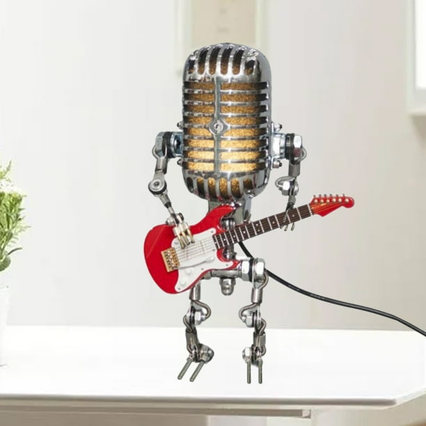 BetterZ Robot Lamp Retro Microphone Head Iron Guitar Playing Robot