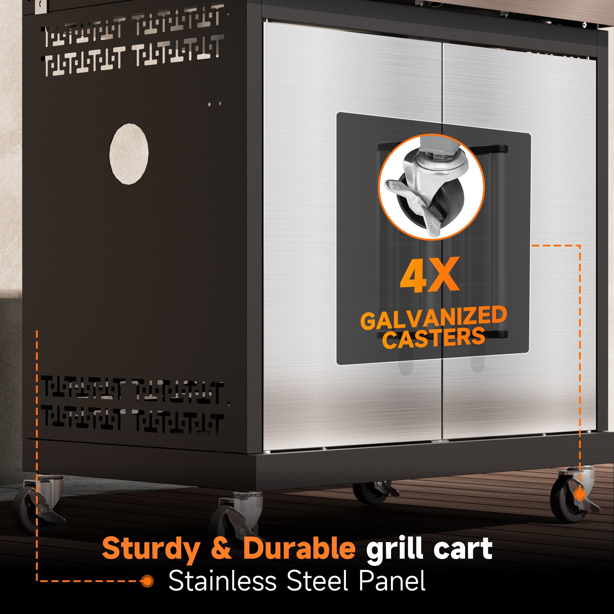 SKOK 4-Burner Gas Grill 60000 BTU, 629 sq in Cooking, LED Knobs, Side Burner, Porcelain Grates, Glass Panel, Outdoor