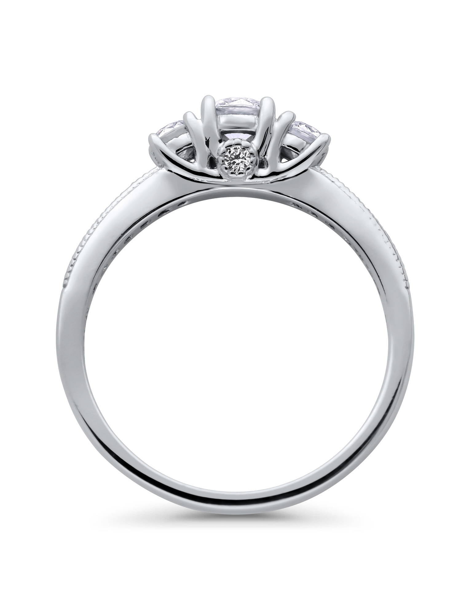 BERRICLE Sterling Silver 3-Stone Wedding Engagement Rings 0.25 Carat Round Cut Cubic Zirconia CZ Promise Ring for Women, Rhodium Plated Size 6.5