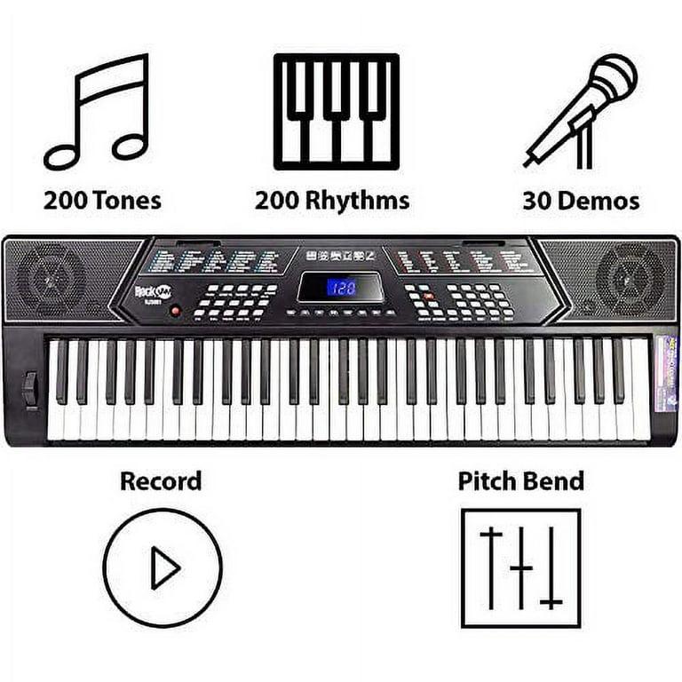 RockJam 61 Key Keyboard Piano Stand With Pitch Bend Kit, Piano Bench,  Headphones, Simply Piano App & Keynote Stickers 