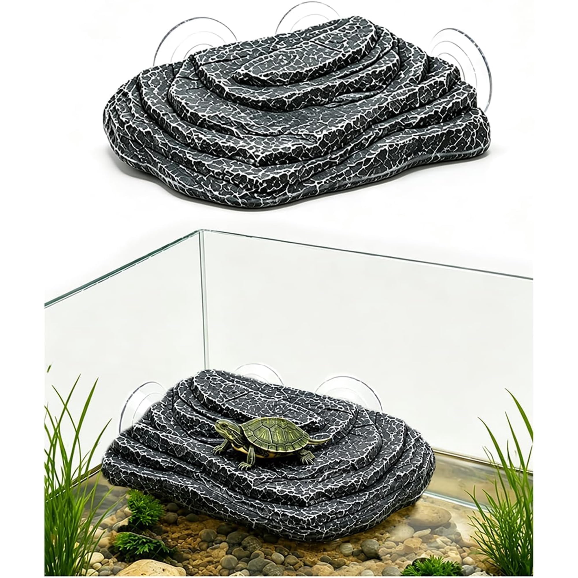 Turtle Basking Platform, Climbing Ramp Rock Turtle Dock for Aquarium | Turtle Tank Decor With 3 Suction Cups, Resting Terrace for Terrapins and Frogs