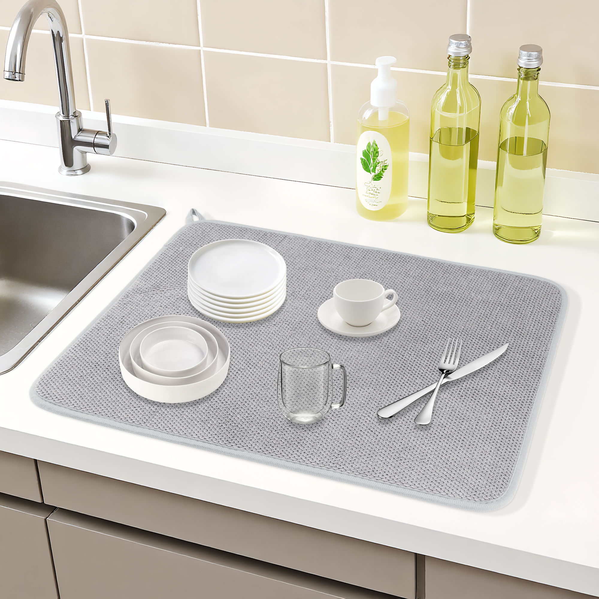 Unique Bargains Absorbent Microfiber Drying Mat for Kitchen Counter Gray 19.7*15.0 inch