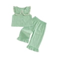 thumbnail image 1 of Conjunto de 2 piezas para niñas pequeñas: top sin mangas con cuello de muñeca y estampado a cuadros, y pantalón con cintura elástica., 1 of 9