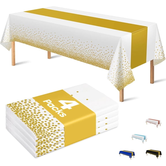 Disposable Plastic Table Cloths for Parties, White and Gold Rectangle Table Covers for Fall Decor Wedding Bridal Shower Birthday Decorations
