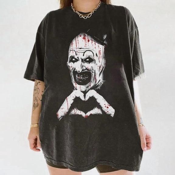 Creepy Clown Heart Hands Shirt, Scary Halloween Horror Graphic T-Shirt, Spooky Slasher Fan Tee