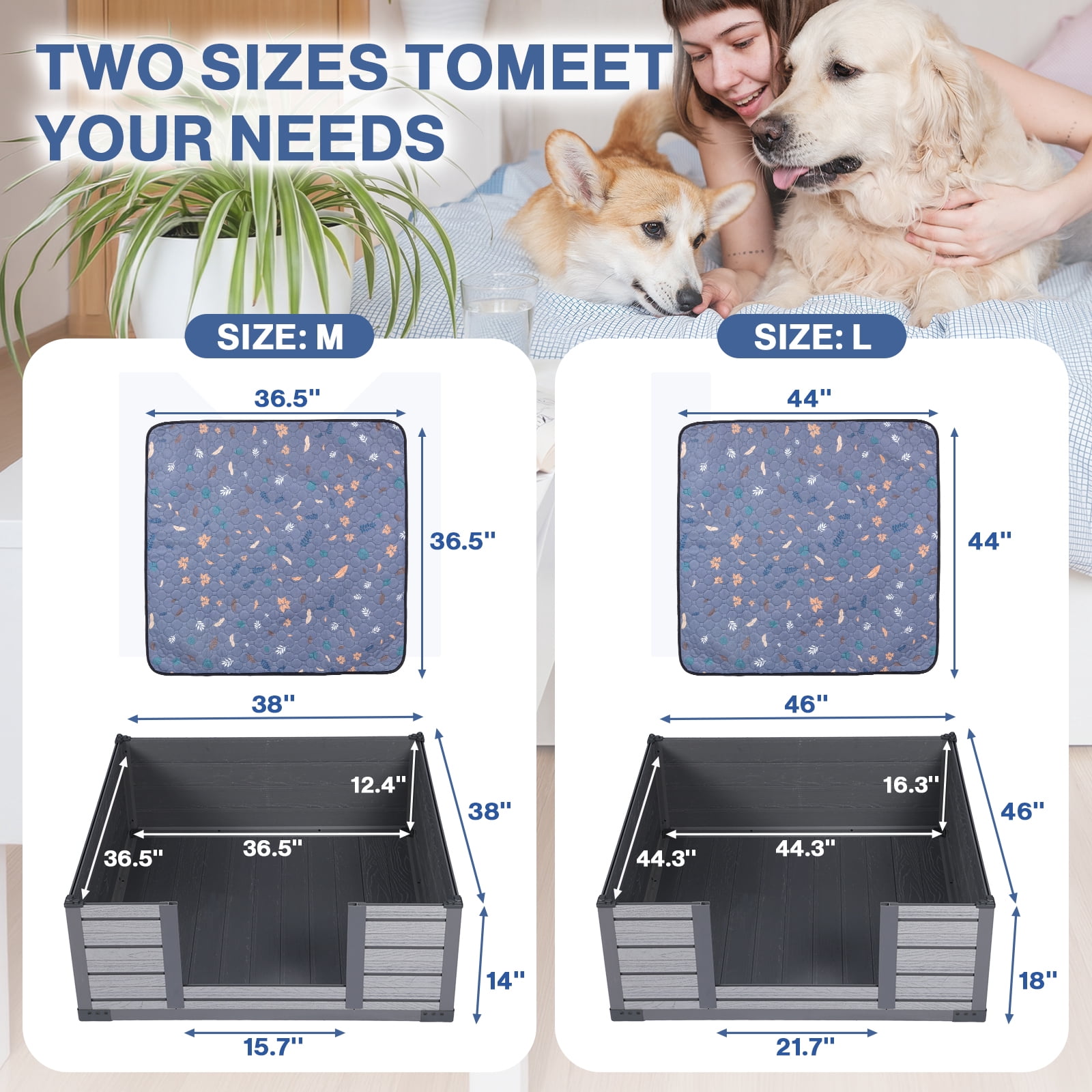 PureWags 46'' x 46'' x 18'' Pet Whelping Box Kit with Built-in Floor and Reusable Potty Pad, Puppy Playpen for Small to Large Breeds, Non-Toxic PP Material for Newborn Safety