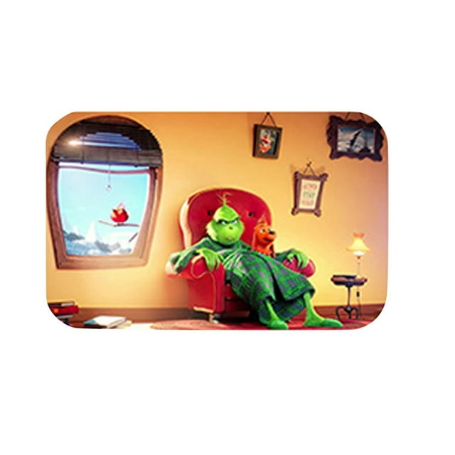 Mini Grinch Ornaments Grinch Ornaments Grinch Christmas Decorations Xmas Welcome Christmas Mat Non-Slip And Washable Doormat Decoration Door Mat Entrance Rugs