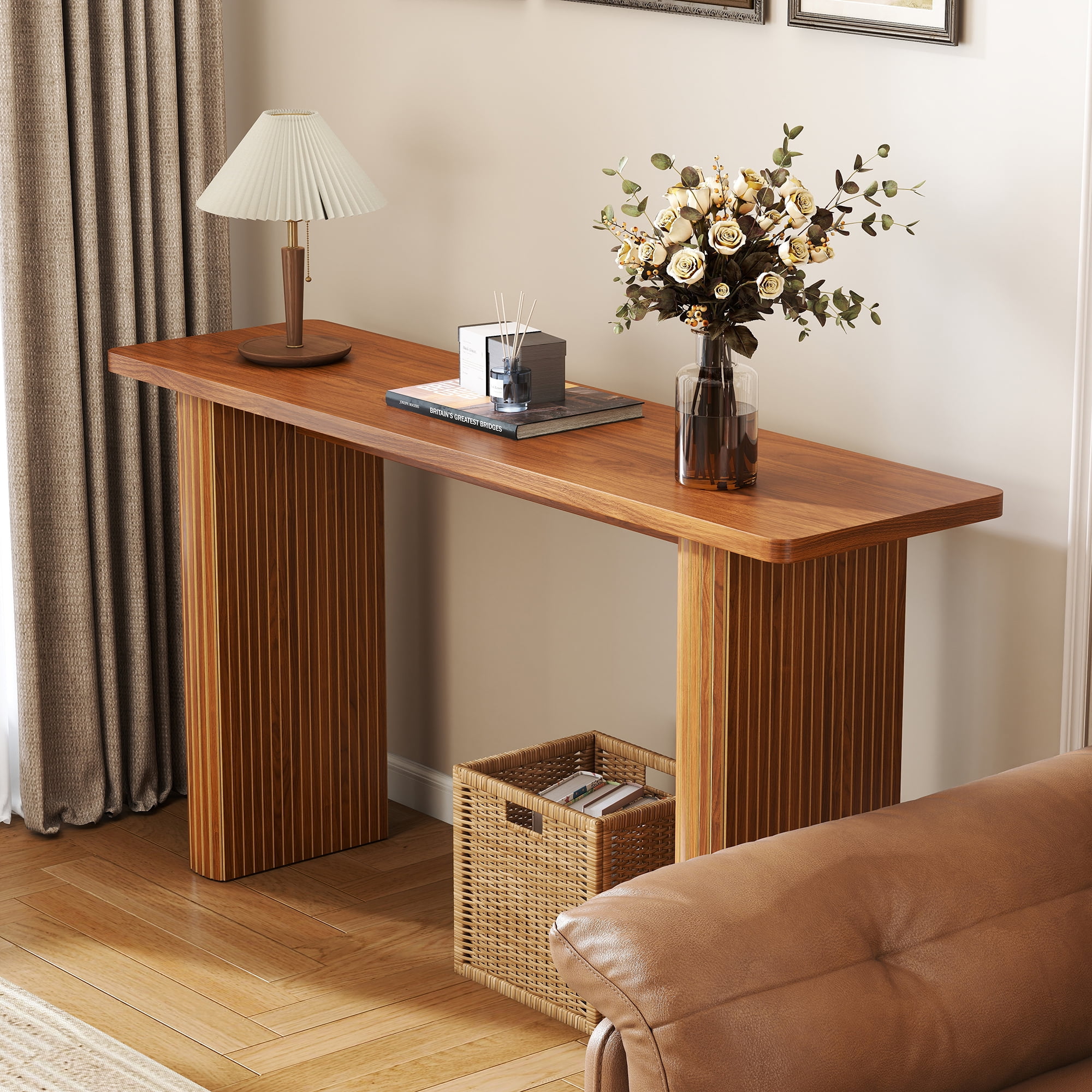 Diubas Long Console Table, Mid-Century Modern Entryway Table, Wood Sofa Table Behind Couch for Living Room Hallway, 60 Inch(Walnut)