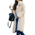 thumbnail image 3 of Xuanfei Women Solid Color Lapel Collar Long Sleeve Mid-Length Fuzzy Fleece Outwear, 3 of 4