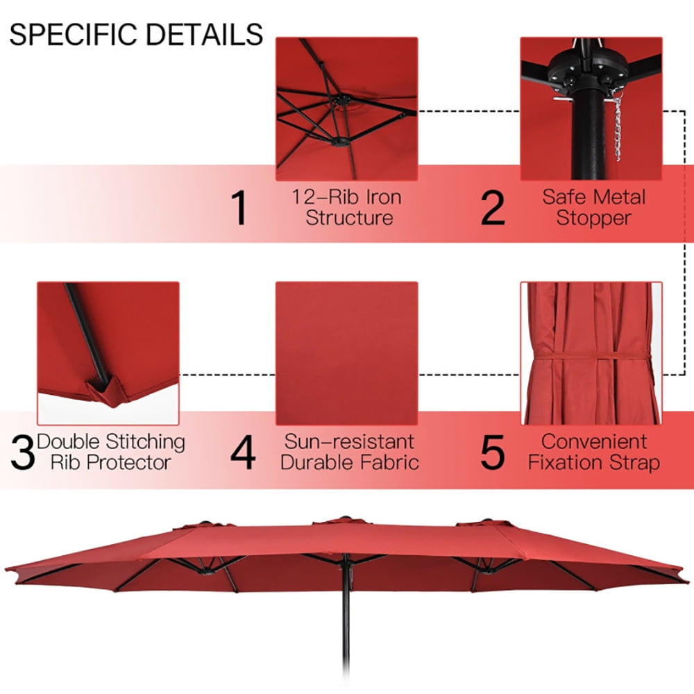 Aimee Lii 15 Feet Double-Sided Twin Patio Umbrella with Crank and Base, Sunbrella Patio Umbrellas, Red Aimee Lii 15 Feet Double-Sided Twin Patio Umbrella with Crank and Base, Sunbrella Patio Umbrellas, Red